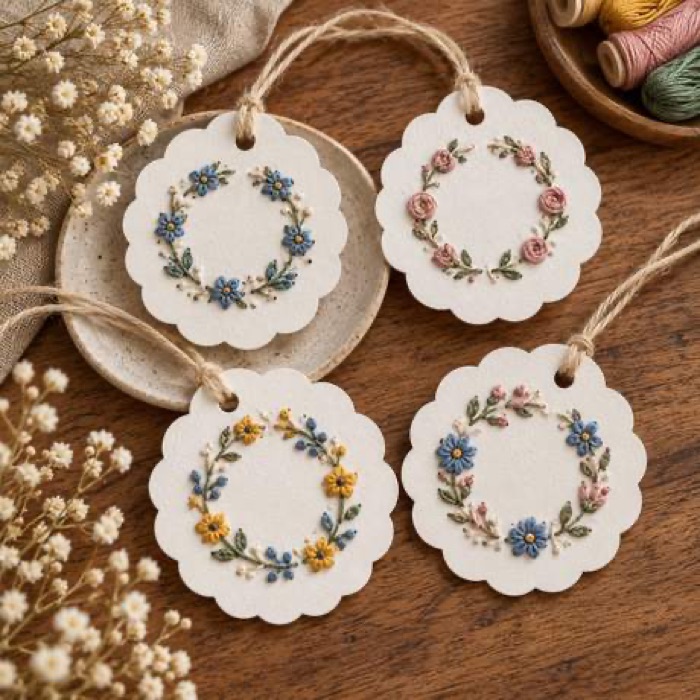 Marcadores de página bordados com flores